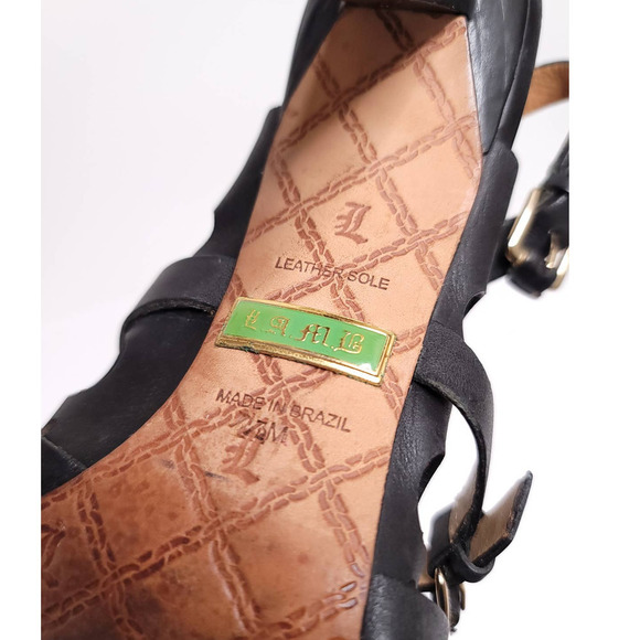 L.A.M.B. Taupe Frost High Heel Slingback Cutouts Buckles Open Toe Sandal 7.5M - Picture 8 of 8